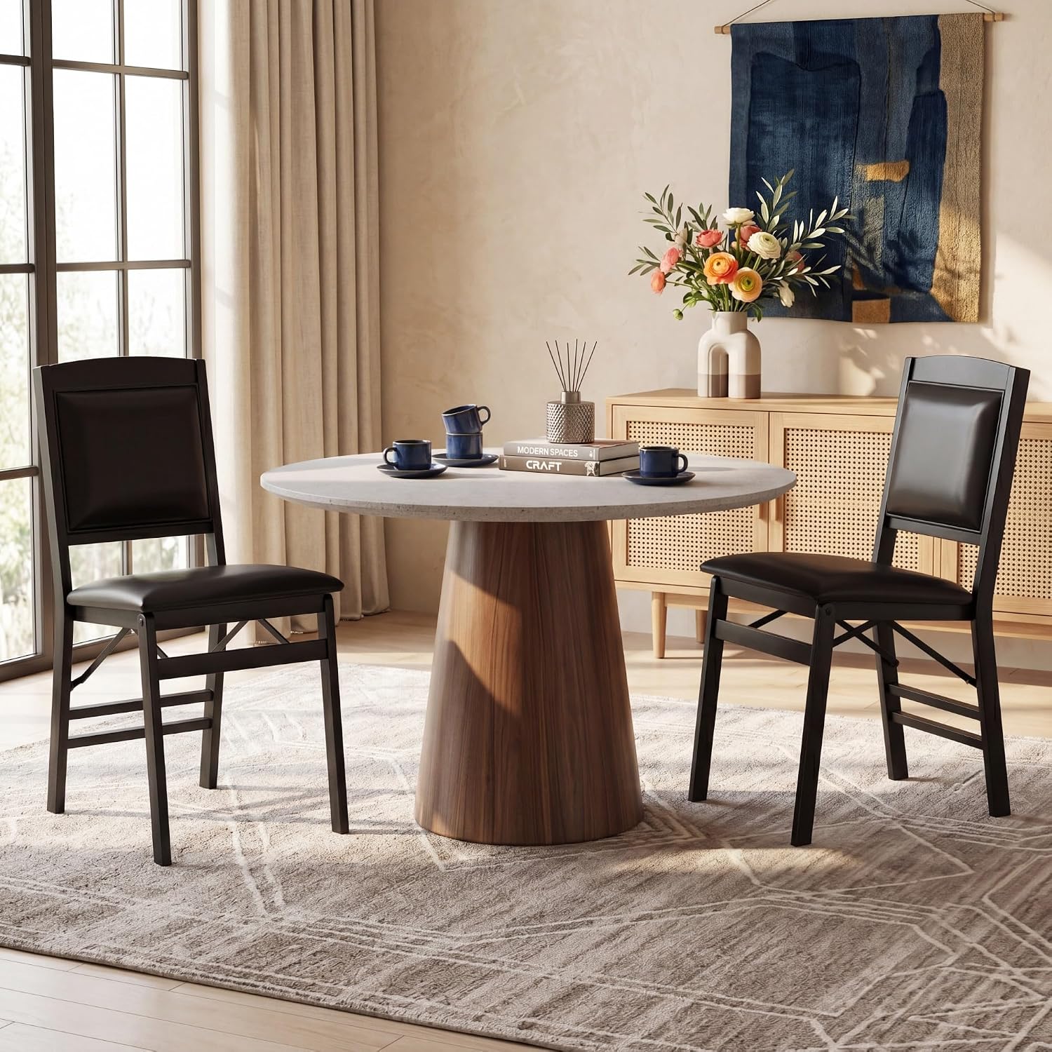 GOFLAME Folding Dining Chairs Set of 4, Faux Leather Upholstered Kitchen Chairs with Padded Seat and Backrest, Solid Wood Foldable Chairs for Living Room, Dining Room, Restaurant, Black