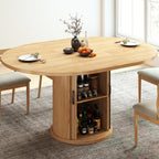 47.2"–63" Extendable Dining Room Table for 4-8, Round-to-Oval Expandable Dining Table with Dust-Proof 2-Tier Shelf, Space-Saving Wood Kitchen Table for Living Room, Oak