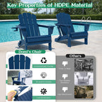 Domi Folding Adirondack Chair Set of 2, HDPE All-Weather Adirondack Chairs with Cup Holder, Outdoor Plastic Fire Pit Chairs Wood Texture for Poolside, Patio, Backyard, Deck (Blue)