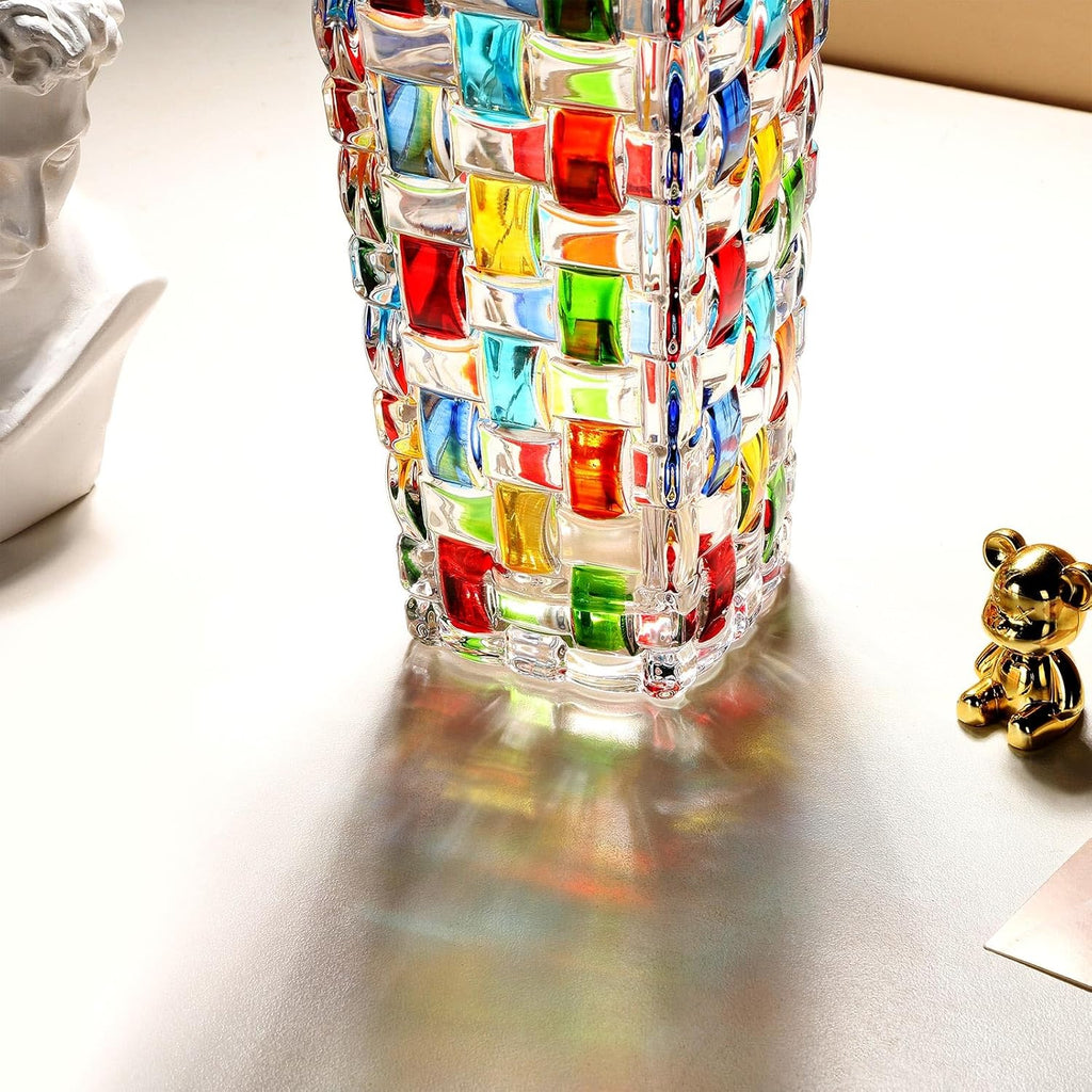 VanEnjoy 7.7 inch Colored Glass Vase Hand Blown Glass Vase for Flower Unique Mosaic Vase Flower Vase for Home Office Decor Glass Mexican Vase for Floral Arrangement Centerpieces