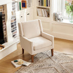 COLAMY Modern Wingback Living Room Chair, Upholstered Fabric Accent Armchair, Single Sofa Chair with Lounge Seat and Wood Legs for Office/Bedroom/Reading Spaces, Beige