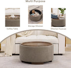 29.5 Inch Round Storage Ottoman Coffee Table,Modern Circle Coffee Table with Storage with Removable Lid Top and Solid Wood Legs,Large Round Ottoman for Bedroom,Living Room,Teddy Fleece,Brown