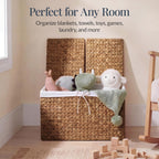 Best Choice Products Wicker Storage Basket W/ 2 Separate Lids, Rattan Woven 17.2 Gallon (65L) Basket, Foldable, Removable Washable Liner Bags for Toys, Linens, Blankets, & Laundry - Chestnut