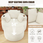 Round Chaise Lounge with Ottoman, Boneless Cloud Corduroy Curved Reading Lounge Sofa Chair with Cup Holders, Circle Memory Foam Chaise Chair and Ottoman Set for Study, Living Room, Sunroom, Beige