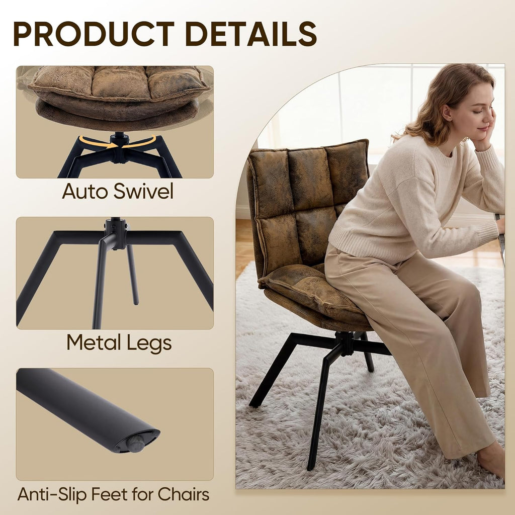 Swivel Dining Chairs Set 4,Mid-Century Modern PU Upholstered with 360°AUTO Swivel Metal Legs,Suitable for Dining Rooms, Living Rooms, and Bedrooms.(Brown)