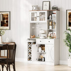 Takywep Contemporary Upright Storage Cabinet with Wine Bottle Rack | Built-in Outlet & Spacious Shelves – Multi-Functional Sideboard Credenza for Dining Area, Living Room, or Home Bar Setup