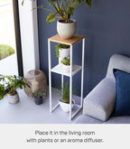 YAMAZAKI Home Tower Two-Tier Display & Corner Storage Shelf, Entryway Or Bedside Console Table for Humidifiers Or Plants, 31.5" - Steel + Wood