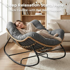 SWITTE Papasan Rocking Chair Outdoor, Oversized Patio Egg Chair with Thick Cushion, Indoor Wicker Lounge Rocker Bed for Balcony, Porch, Garden, Dark Gray