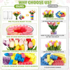 ALFEVA Easter Decorations-Vase in Vase 15pcs Artificial Tulips and 56 Peeps Bunnies Filler, Easter Vase Set Ready to Display，Spring Decorations for Home Table