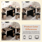 5 PCS Farmhouse Dining Table Set for 4,60" Large Folding Dining Table Set w/ 4 Leather Chairs, Drop Leaf Foldable Kitchen Table for Small Spaces,Barn Door Design,6 Wheels,2-Layer Storage Shelf,Black