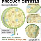 Foldable Round Hand Fans with Matching Storage Pouch, Portable Handheld Summer Cooling Fans for Women, Cute Floral Folding Fan for Travel Beach Wedding Festival Party Favors Outdoor Events (Style 1)