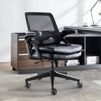 Big and Tall Office Chair, 500lbs Mesh Heavy Duty Ergonomic Desk Chair with Flip-up Armrests, Plus Size Wide Seat in PU Leather, 360 Swivel Computer Executive Task Chair for Home Office (Black)