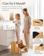 StrongTek Wooden 2-Step Stool for Kids, Non-Slip Surface with Handles, 350 lb Capacity, Toddler Step Stool for Bathroom, Kitchen and Bedroom (Natural)