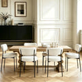 Boucle Dining Chair Set of 6, Mid Century Modern Upholstered Kitchen Chairs with Curved Backrest & Black Metal Legs, Round Dining Room Chairs, White