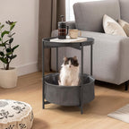 Round Side Table with Fabric Storage Basket, Metal Nightstand with Removable Tray Top, for Living Room, Bedroom, Nursery, Bathroom