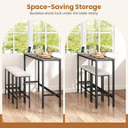COSTWAY 4 Pieces Counter Height Bar Table Set with Power Outlet, 60" Farmhouse Modern Dining Table w/ 3 Padded Stools, Long Kitchen Island Table and Upholstered Chairs for Breakfast Nook, Small Spaces