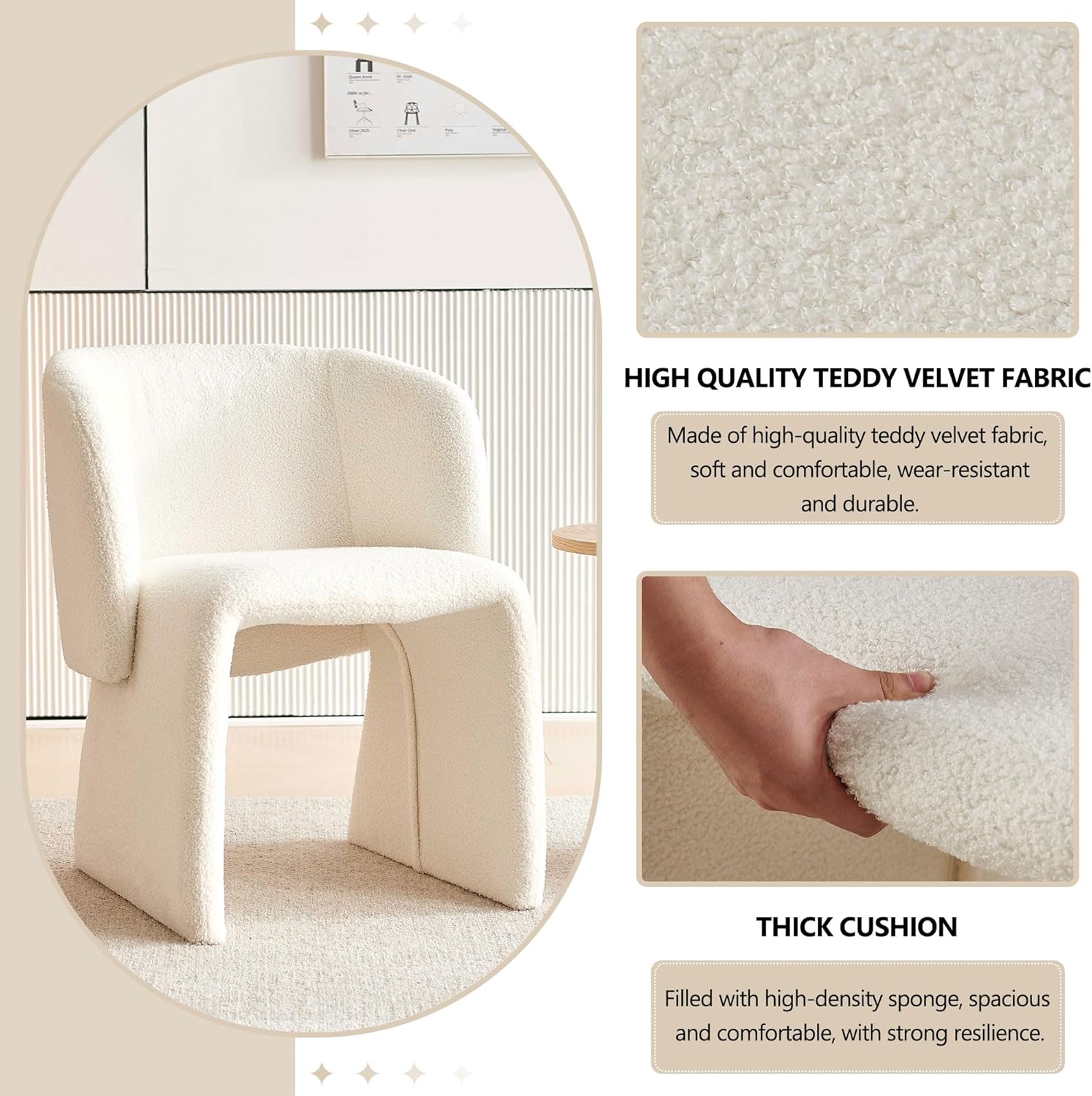 Homedot Modern Barrel Dining Chairs Set of 6, Cozy Kitchen Accent Chairs Upholstered Teddy Velvet Fluffy Sofa Side Chairs with Metal Frame, Comfy Dining Arm Chairs for Living Room, Reception Room