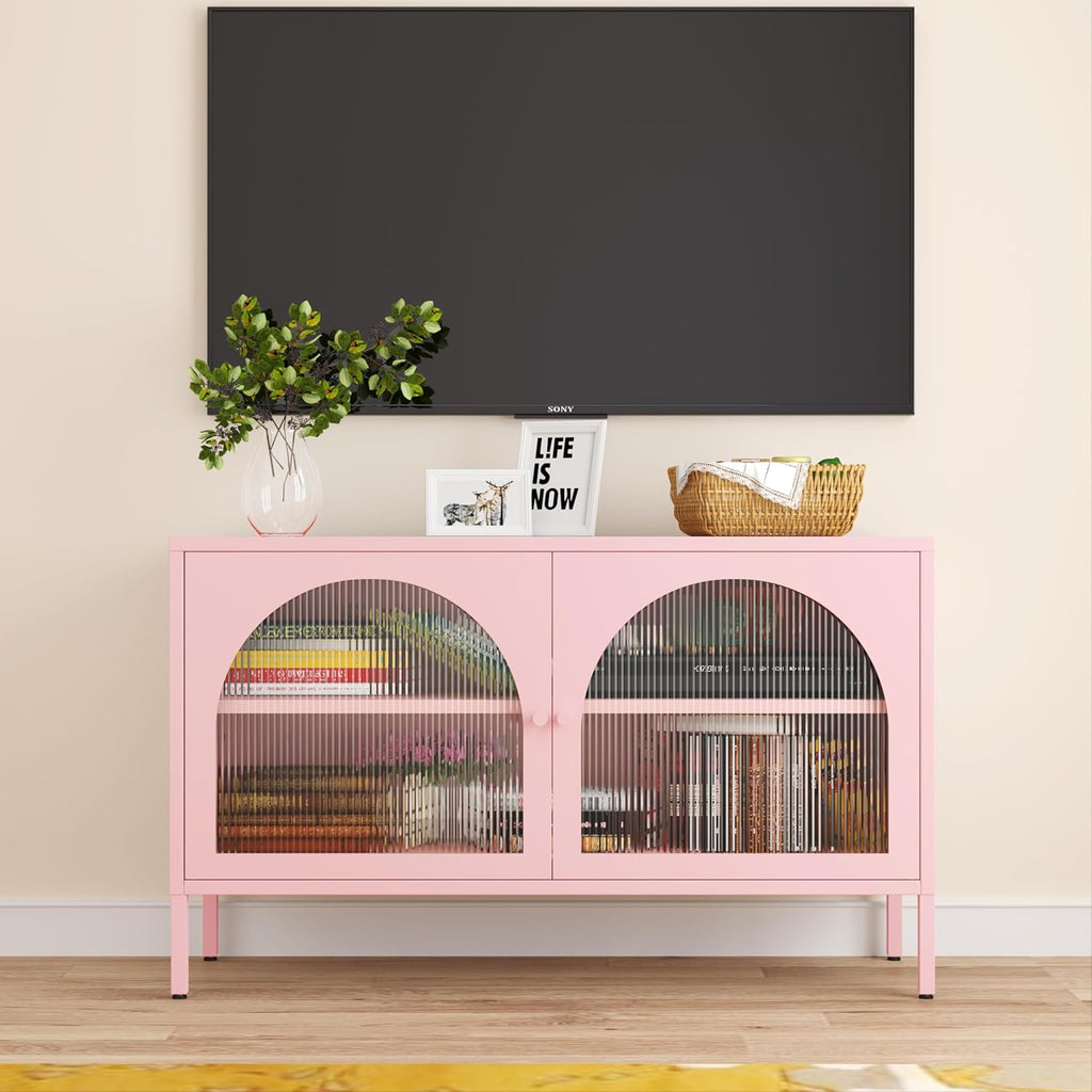 Metal Storage Cabinet with Doors and Shelves,2 Door TV Stand,Accent Cabinet,Metal Locker&Sideboard Buffet Cabinet&Bookshelf&Cupboard for Home,Office,Living Room