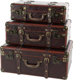 Deco 79 Faux Leather Decorative Trunk Nesting Upholstered Decorative Large Boxes with Vintage Accents and Studs, Set of 3 Storage Trunks 18", 21", 23"W, Brown