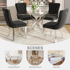 51 Inch Glass Dining Table Set for 4, Modern Rectangular Glass Kitchen Table with 4 Upholstered Velvet Chairs, Space-Saving Dining Room Set for Living Room, Kitchen, Apartment - Black Silver
