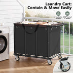FAVOOSTY 470L Heavy Duty Commercial Laundry Cart with Wheels,Industrial Rolling Laundry Hamper, Extra Large Laundry Basket, Metal Frame for Hotel/Hospital/Home, 440lbs (Black)