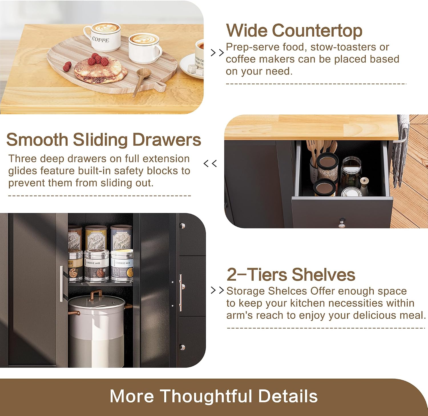 SUNLEI Kitchen Island on Wheels with Storage Cabinet & Foldable Drop Leaf, Rolling Kitchen Table, Cart Handle for Towel Rack, Drop Leaf, Portable Islands for Kitchen (Classic Black, 39.7-INCH)…
