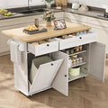 ComfyCorner 60" Rolling Large Kitchen Island on Wheels with Extendable Table, Drop Leaf & Power Outlet, Mobile Kitchen Cart with Storage Cabinet, 2 Drawers, Spice Rack, Towel & Knife Holder, White