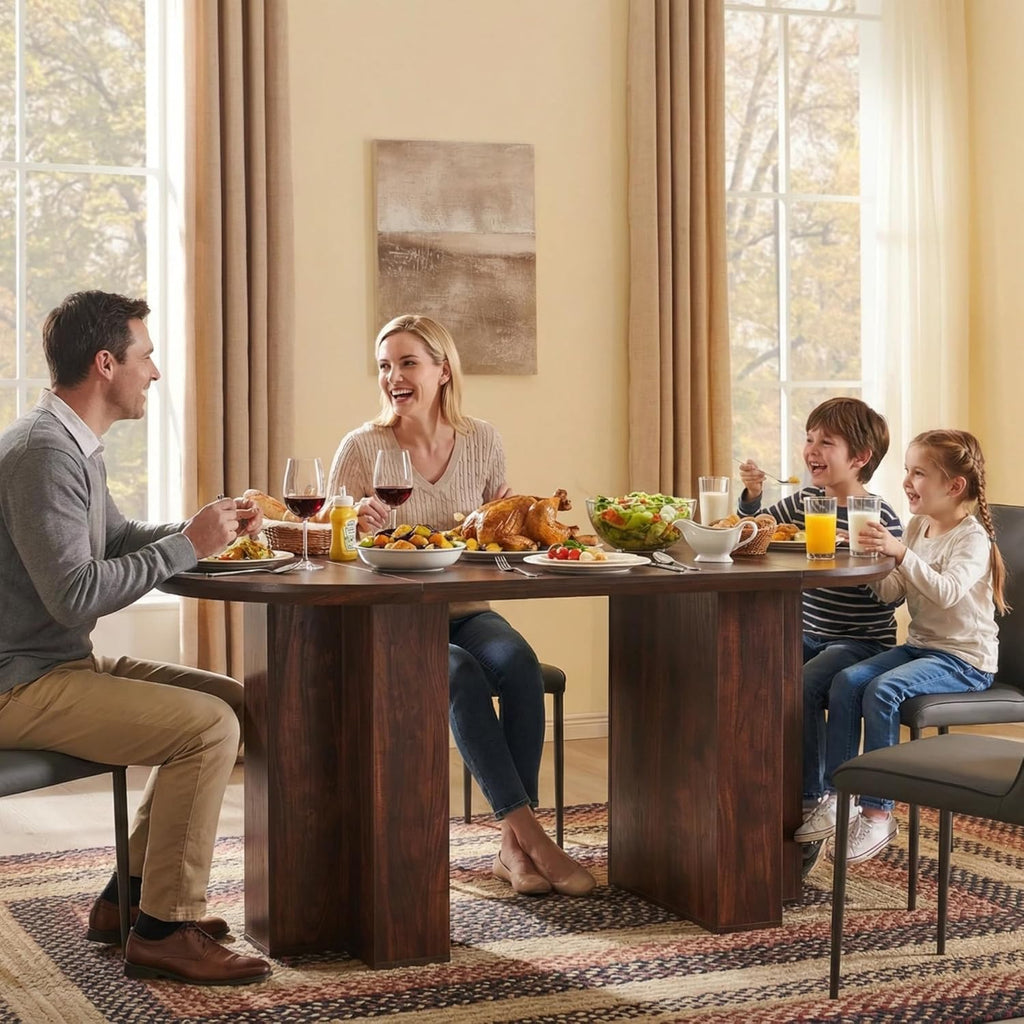 OKD 63 Inch Modern Wood Oval Dining Table for 4-6, Dining Room Table with Stable T-Shaped Base & Metal Frame & Thick Tabletop, Sturdy Kitchen Table for Dinner Room, Kitchen, Gathering, Dark Walnut