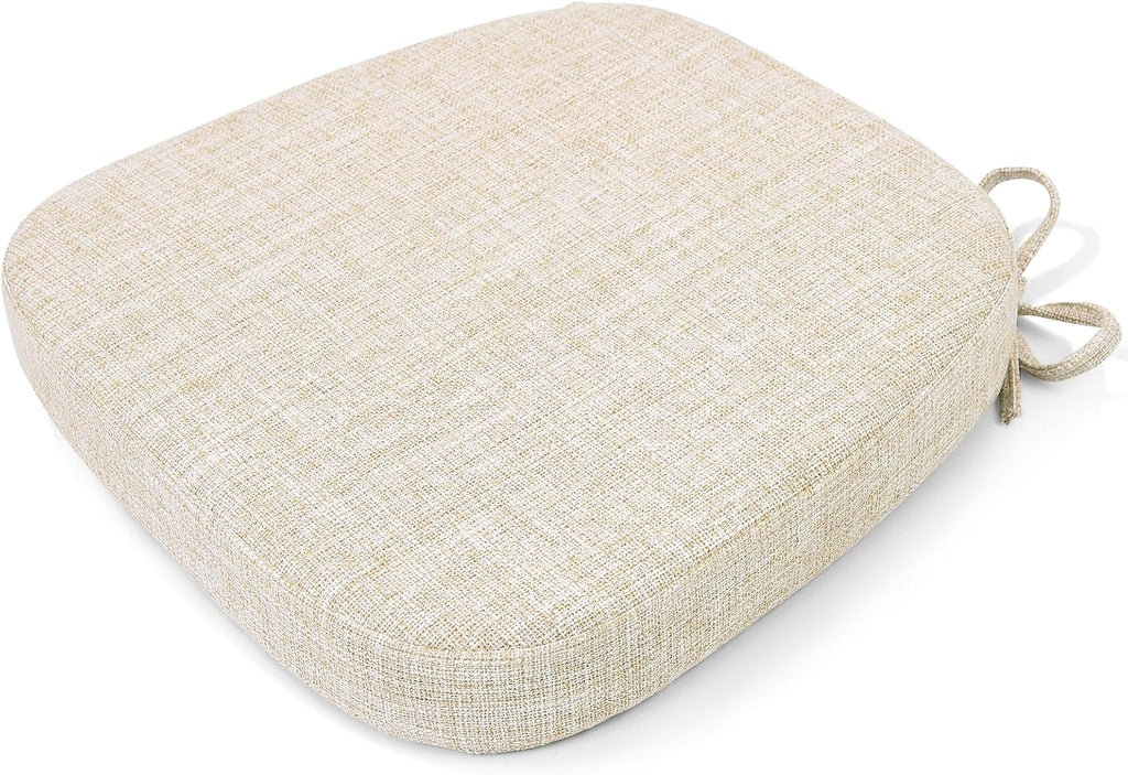 SINOSSO Thickened 2.5" Dining Chair Cushion, Soft Blended High Density Support Foam Kitchen Seat Cushion with Ties, U-Shaped Non-Slip Indoor Chair Pad, 16.5" x 16", 1 PCS, Beige