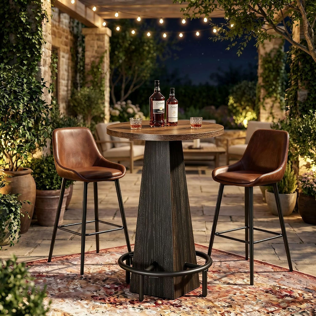 Tribesigns Round Bar Table, 37.4" High Pub Table with Metal Footrest, Drink Bar Station for Small Bars, Dining Room, Kitchen, Brown and Black