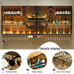 78.7in Large Wall Mounted Wine Rack with LED Light,4-Tiers Liquor Bottles Floating Shelves Display Storage Organizer for Home Bar & Dining Room Decorative (78.7" W x 9.8" D x49.2 H)