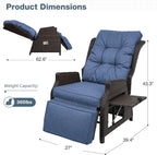 Outdoor Indoor Wicker Recliner with Adjustable Back and Footrest, Patio Reclining Chair with Flip-up Table, Outdoor Rattan Lounge Chair,Navy