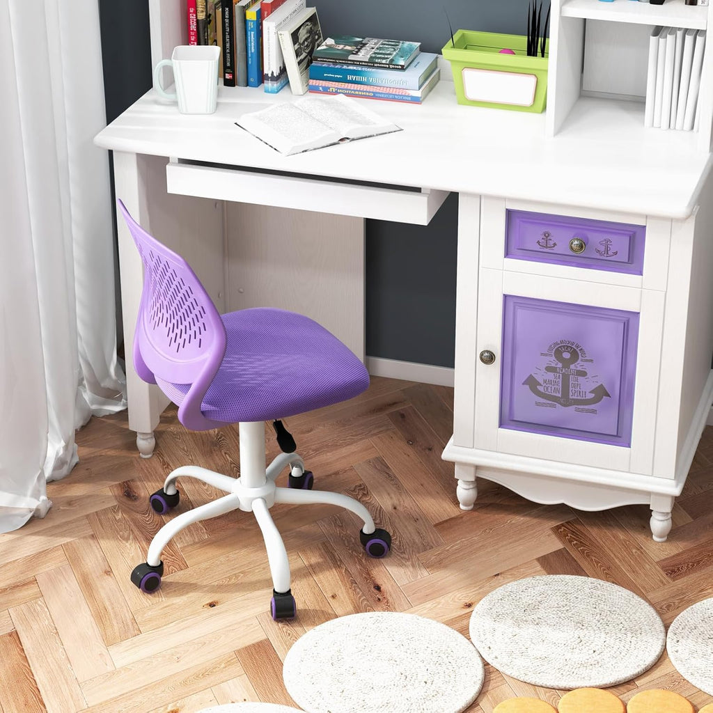 MEDIMALL Kids Desk Chair, Purple Ergonomic Kids Office Chair Ages8-12 w/Lumbar Support, Low-Back Teen Desk Chair for Girls Boys, Small Cute Kids Computer Chair for Bedroom/Study/Vanity Desk