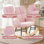 KEEZY Nursery Rocking Chair with Footrest Upholstered Glider Rocker Padded Seat with High Backrest Armchair Comfy Side Chair for Living Room Bedroom Pink Sherpa