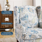 EROMMY Floral Accent Chair, Comfortable High Back Upholstered Armchair with Solid Wood Legs, Leisure Single Sofa Chair for Living Room, Home Office, Bedroom, Blue Floral