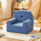 Costzon Kids Sofa, Comfy Bear Toddler Foam Couch with Soft Fleece Fabric Cover, Kids Furniture for Playroom, Children Reading Armchair for Boys & Girls Aged 3+ (["Teddy Fleece],Blue)