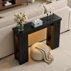 Cyclysio 39" Farmhouse Console Table with Charging Station, Entryway Table with Colorful LED Lights, Wooden Sofa Table with Unique Carved Design, Foyer Accent Table for Entrance, Hallway, Living Room