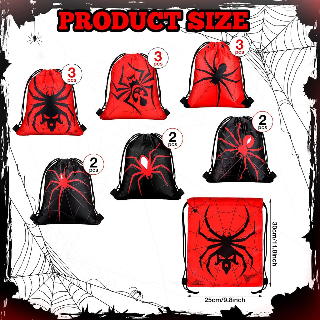 Lothee 24 Pcs Spider Drawstring Bags Birthday Party Favors Goodie Bag Backpack Spiderweb Candy Treat Bags for Birthday Party Supplies (Novel Style)