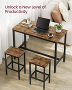VASAGLE Bar Table and Chairs Set, Rectangular Table with 2 Stools, Dining Pub Set for 2, Space Saving for Kitchen Breakfast, Living Room, Party Room, Rustic Brown and Black ULBT15X