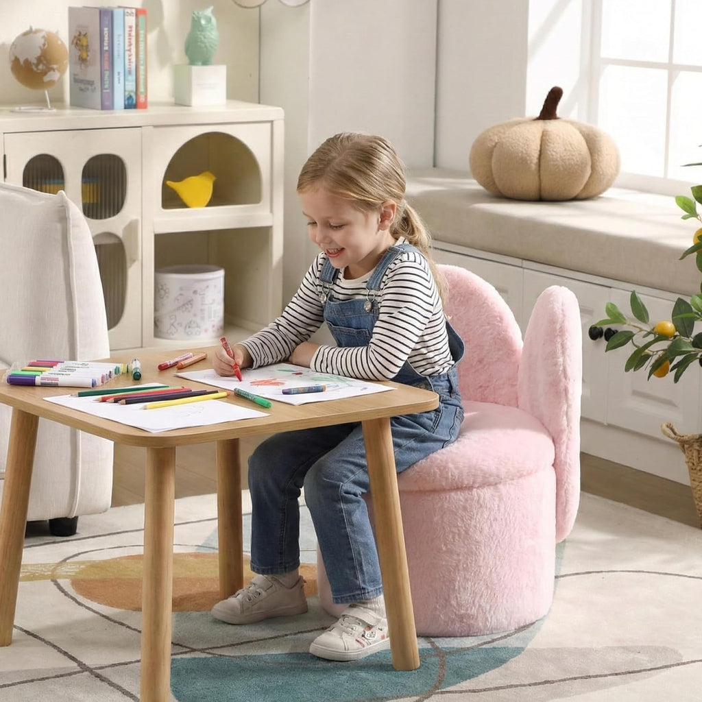 Toddler Chair Comfy Kids Chair with Storage, Cute Butterfly Chair for Girls, Plush Kids Reading Chair, 2 in 1 Pink Storage Ottoman Chair, Desk Chairs for Kids Furniture Decor Gifts, Pink