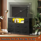 WLIVE LED Dresser TV Stand for 55 Inch TV, 8 Drawers, Black | Fits TVs up to 55 inch, 8 fabric drawers, LED chest of drawers, Built-in power outlet, Living room or bedroom