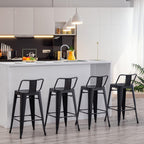 30 inch Metal Bar Stools Set of 4 Bar Height Stools with Backs Industrial Low Back Bar Chairs for Indoor Outdoor Matte Black