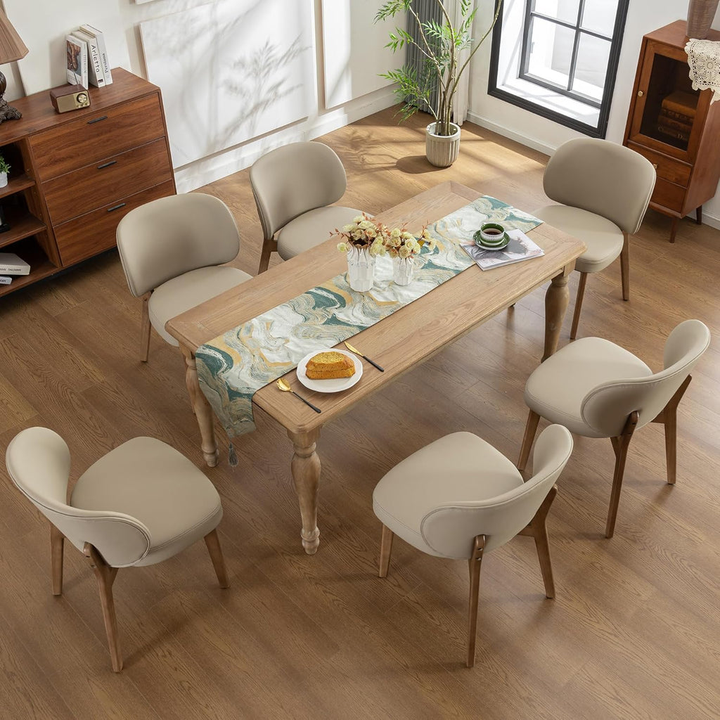YOUNIKE Dining Chairs Set of 6 Mid Century Modern Kitchen Chair with High Back Faux Leather Upholstered Armless Chair 20" Wide Padded Seat with Wooden Legs for Kitchen Dining Living Room Bedroom Khaki