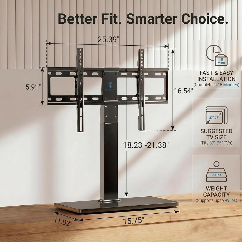PERLESMITH Universal Swivel TV Stand Legs for 37-75 inch TVs, Height Adjustable Tabletop Mount Holds up to 99lbs, Television Table TV Stands for Livingroom & Bedroom, Universal VESA 600x400mm, PSTVS13