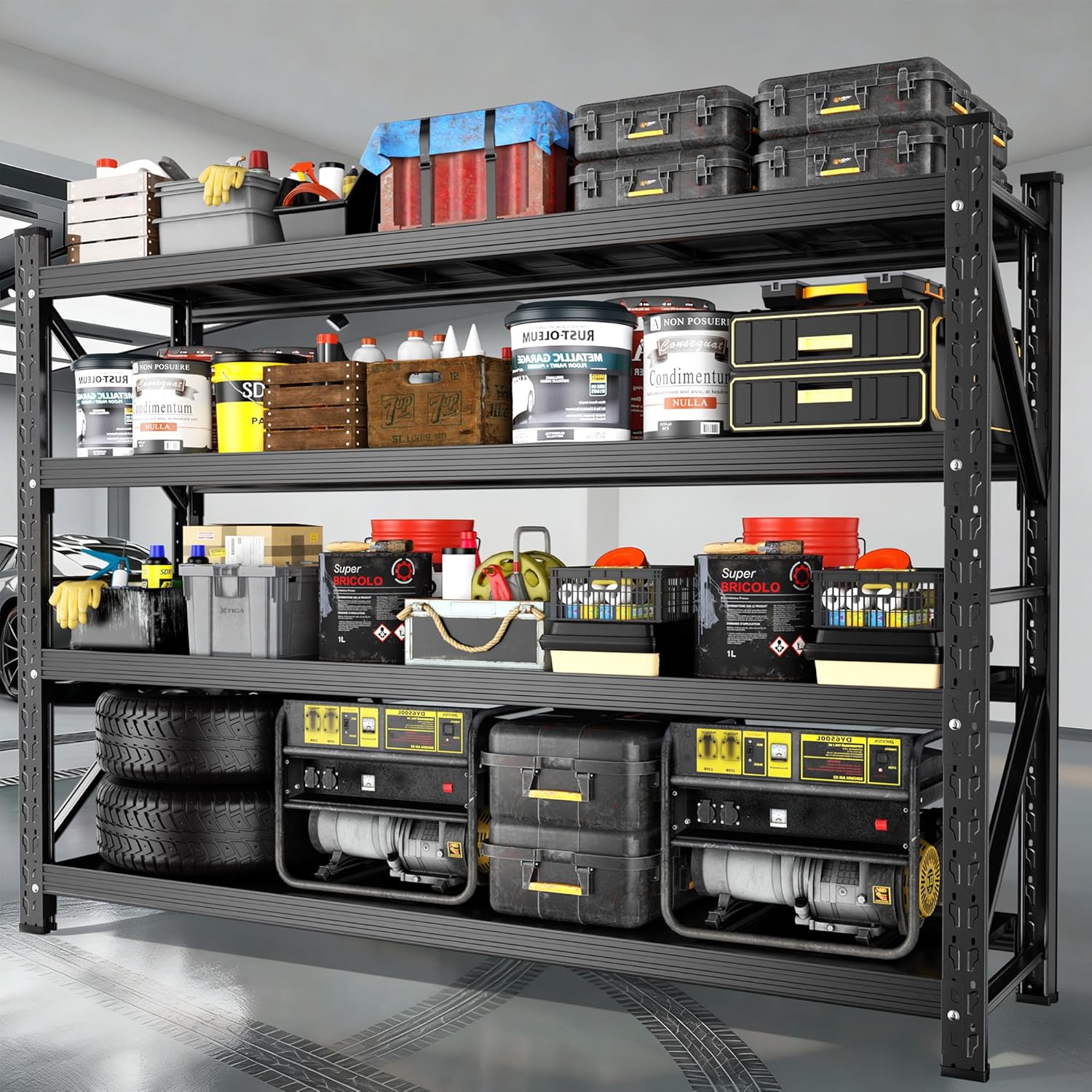 Heavy Duty Garage Shelving 70" W x 23" D x 69" H, 5000LBS Metal Shelving Unit,4-Tier Adjustable Storage Shelves, Boltless Steel Storage Rack for Garage Warehouse Basement