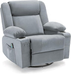 Swivel Rocker Recliner Chair with Heat and 8-Point Massage, Extra Wide Manual Lounge Sofa for Adults, Overstuffed Living Room Chair with 2 Cup Holders 4 Pockets & Remote (-Grey)