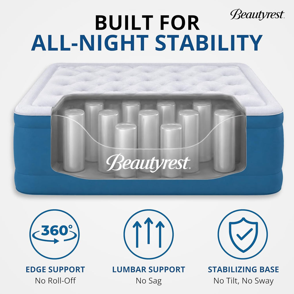 Beautyrest SensAir 20" Air Mattress, Full Size, Sure-Lock Anti-Leak Pump, Cool Vent Topper, Off-Set Coil Support