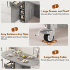 Jocoevol Round Folding Dining Table for 4, Space Saving Drop Leaf Kitchen Table with Storage Drawer, 6 Wheels Oval Gateleg Foldable Dining Table for Small Spaces(Grey 47 * 23.6 * 30)