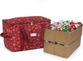 Covermates Keepsakes Adjustable Ornament Storage Bag – Heavy-Duty Polyester, Padded Dividers & FlexGrid Trays – Protective Holiday Ornament Organizer with Handles & Label Window, Red Snowflake