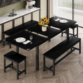 iPormis Extendable Dining Table Set for 4 6 8, Black Kitchen Table with 2 Benches and 2 Square Stools, Classic Dining Room Table with Stable Metal Base, Space Saving